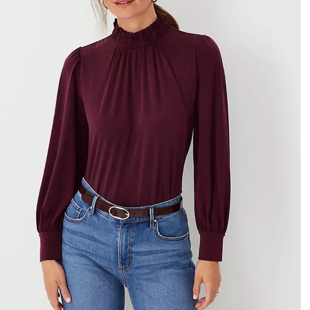 Ann Taylor Shirred Mock Neck Top